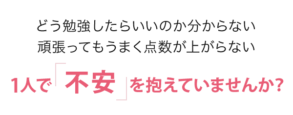 どう勉強したらいいのか分からない‥頑張ってもうまく点数が上がらない‥ 1人で不安を抱えていませんか？”